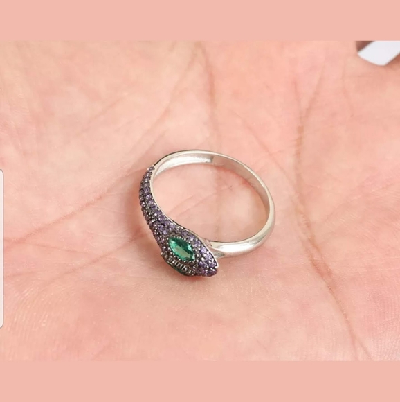 Sz 8 Amethyst snake with emerald eyes sterling - Picture 3 of 4